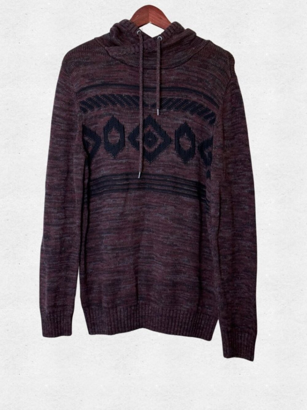Retrofit Cowl Neck Sweater Medium Aztec Print Heathered Aubergine Purple Layer